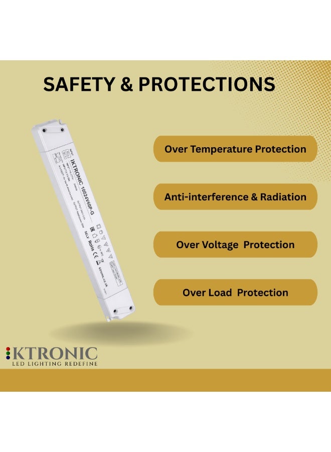 KTRONIC 60W 24V LED Driver – Ultra Slim LED Driver, 110-277VAC to 24V DC 2.5A. - Image 3
